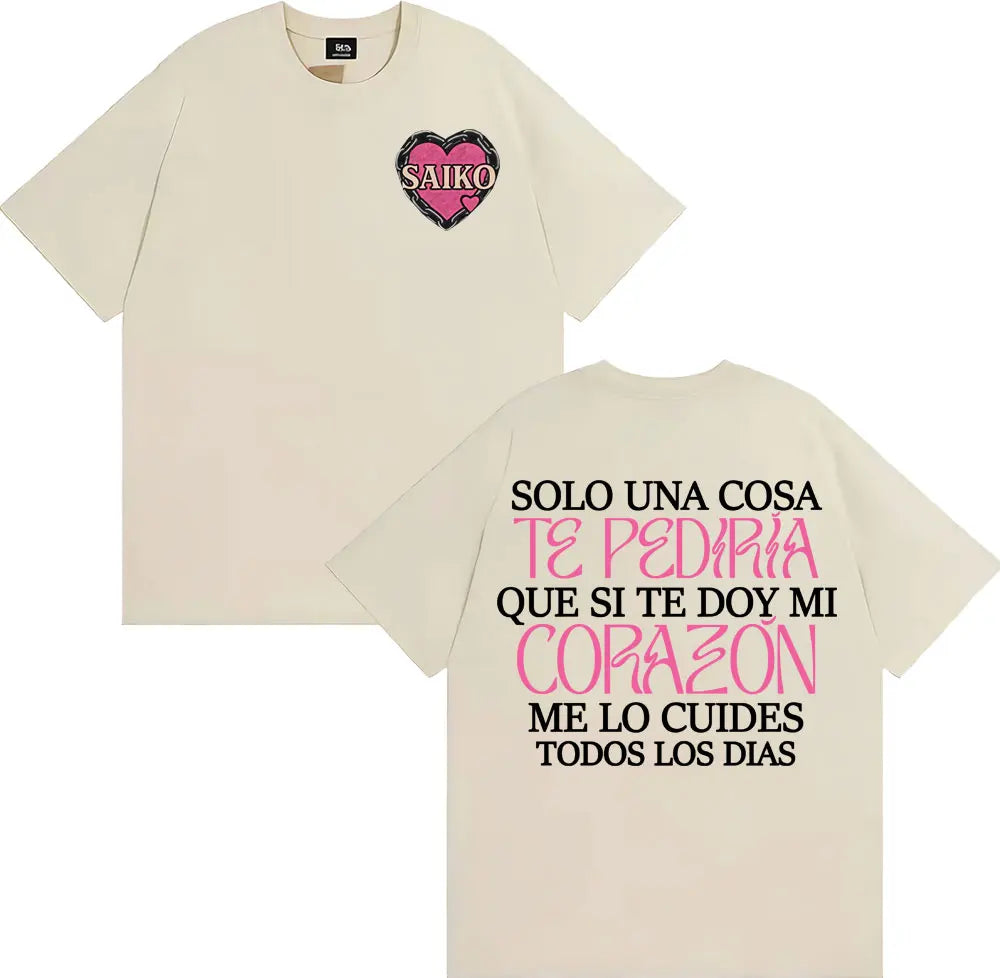 Rapper SAIKO Corazón Album Letters Print Tee Shirt Men Women Fashion Hip Hop Gothic T-shirt Cotton 100% Casual Oversized T Shirt