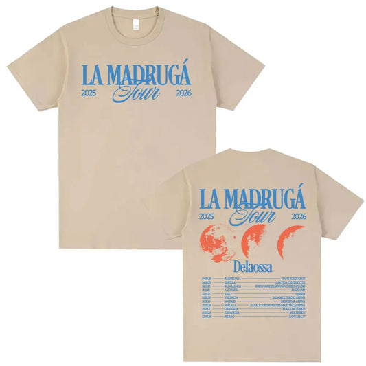 Rapper Delaossa La Madruga Tour 2026 T Shirts Men's Clothing Harajuku Hip Hop Street T-shirts Casual Cotton Short Sleeve T-shirt