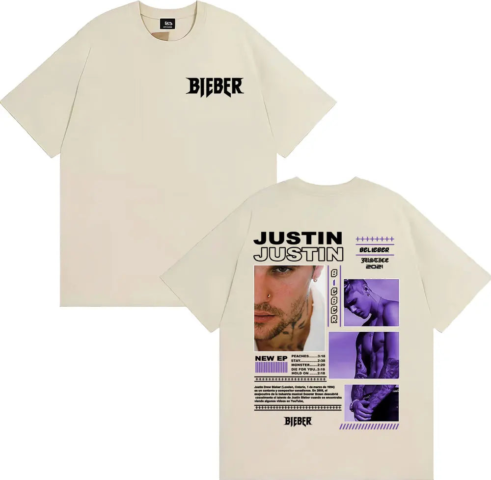 Rapper Justin Bieber Album Tour Cover T Shirt Men Women Fashion Hip Hop Pop Music T Shirts High Quality Cozy 100% Cotton T-shirt