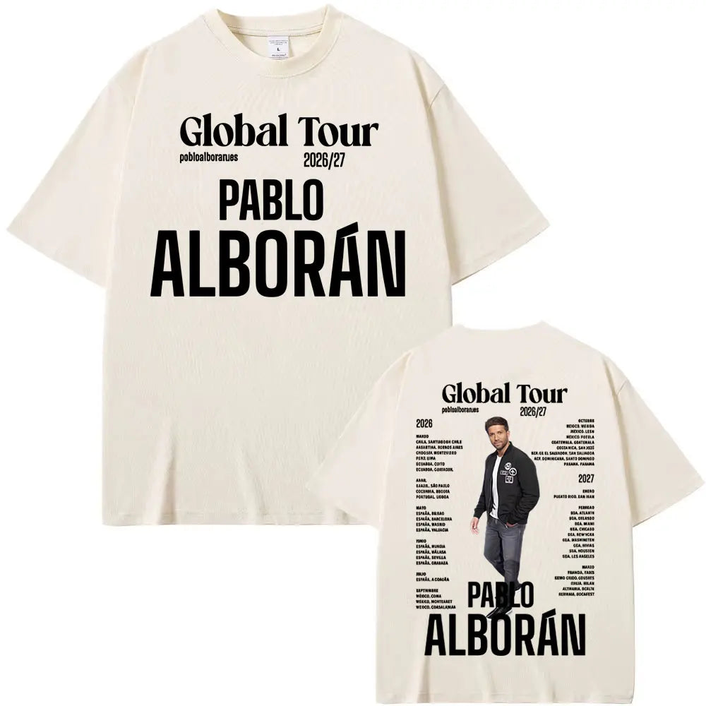 Rapper Pablo Alborán Global Tour 2026-2027 Graphic T-shirts Men Women Fashion Hip Hop Retro T Shirt Cotton 100% Oversized Tshirt