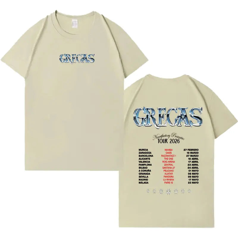 Rapper Grecas 2026 Tour Pop Graphics T-shirts Men Harajuku High Quality Oversized T-shirt Crewneck Y2K Casual Short Sleeve Tees