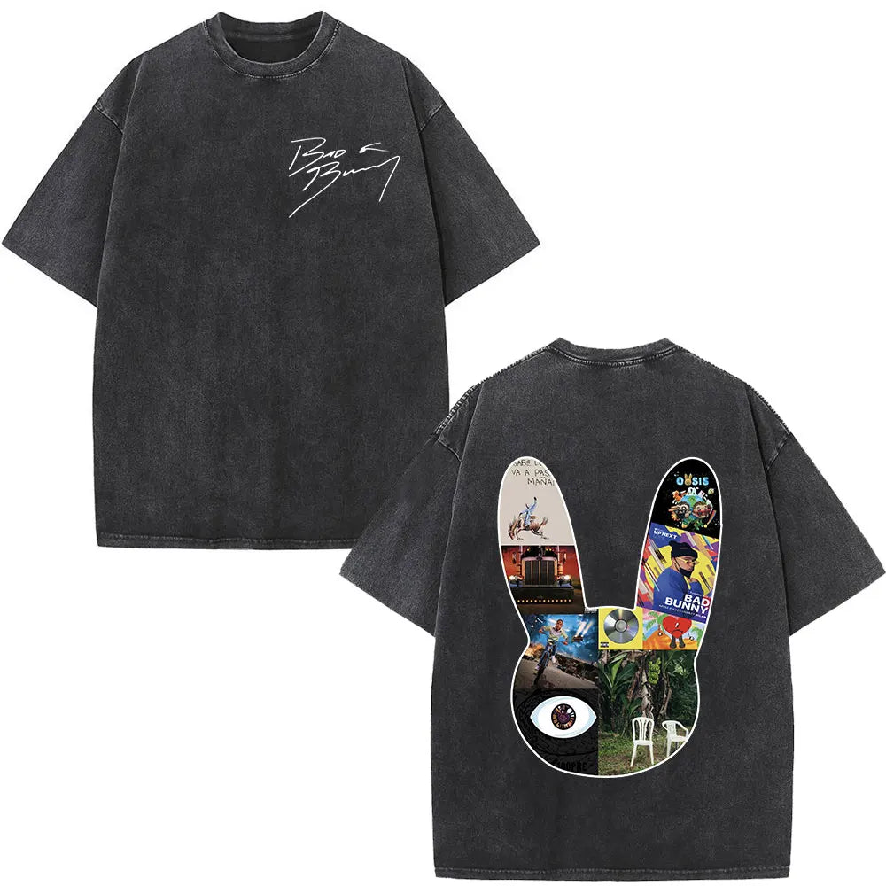 Rapper Bad Bunny T-shirt Debi Tirar Mas Fotos DTMF Album 2025 Washed Vintage T Shirts Men's Women Hip Hop Oversized T-shirts