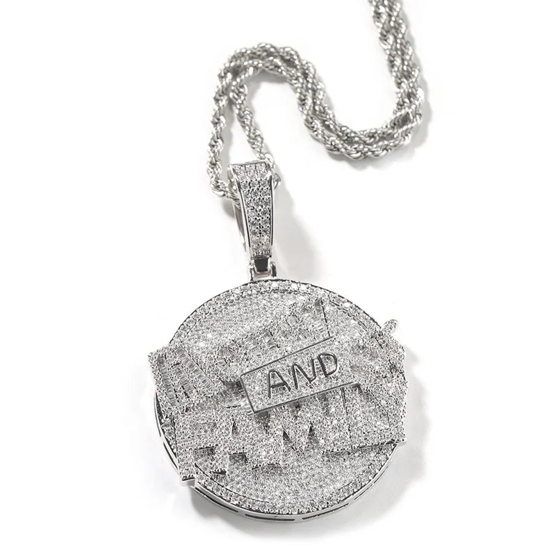 Hip Hop Round Coin Pave Crystal Money And Family Pendant With Iced Out Tennis Chain Necklace Choker For Men Rapper Jewelry