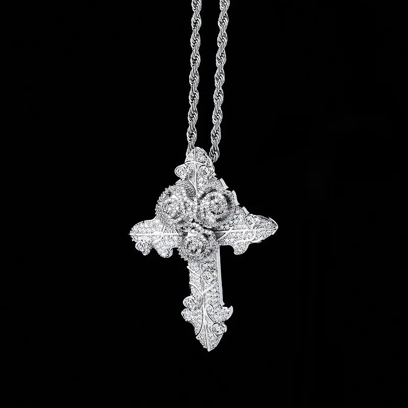 Hip Hop Micro Paved AAA Cubic Zirconia Bling Iced Out Flowers Cross Pendants Necklaces for Men Rapper Jewelry Drop Shipping