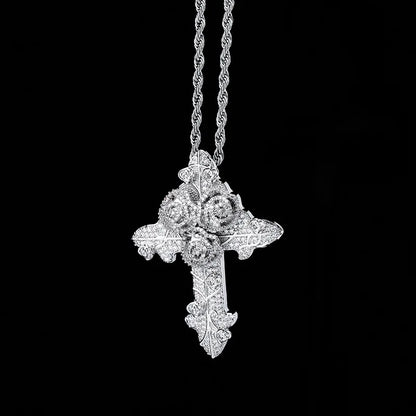 Hip Hop Micro Paved AAA Cubic Zirconia Bling Iced Out Flowers Cross Pendants Necklaces for Men Rapper Jewelry Drop Shipping
