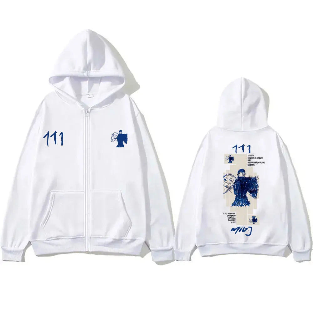 Rapper Milo J 111 Album Graphic Zipper Hoodie Men Women Hip Hop Fashion Oversized Streetwear Unisex Vintage Casual Zip Up Jacket