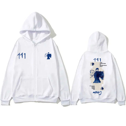 Rapper Milo J 111 Album Graphic Zipper Hoodie Men Women Hip Hop Fashion Oversized Streetwear Unisex Vintage Casual Zip Up Jacket