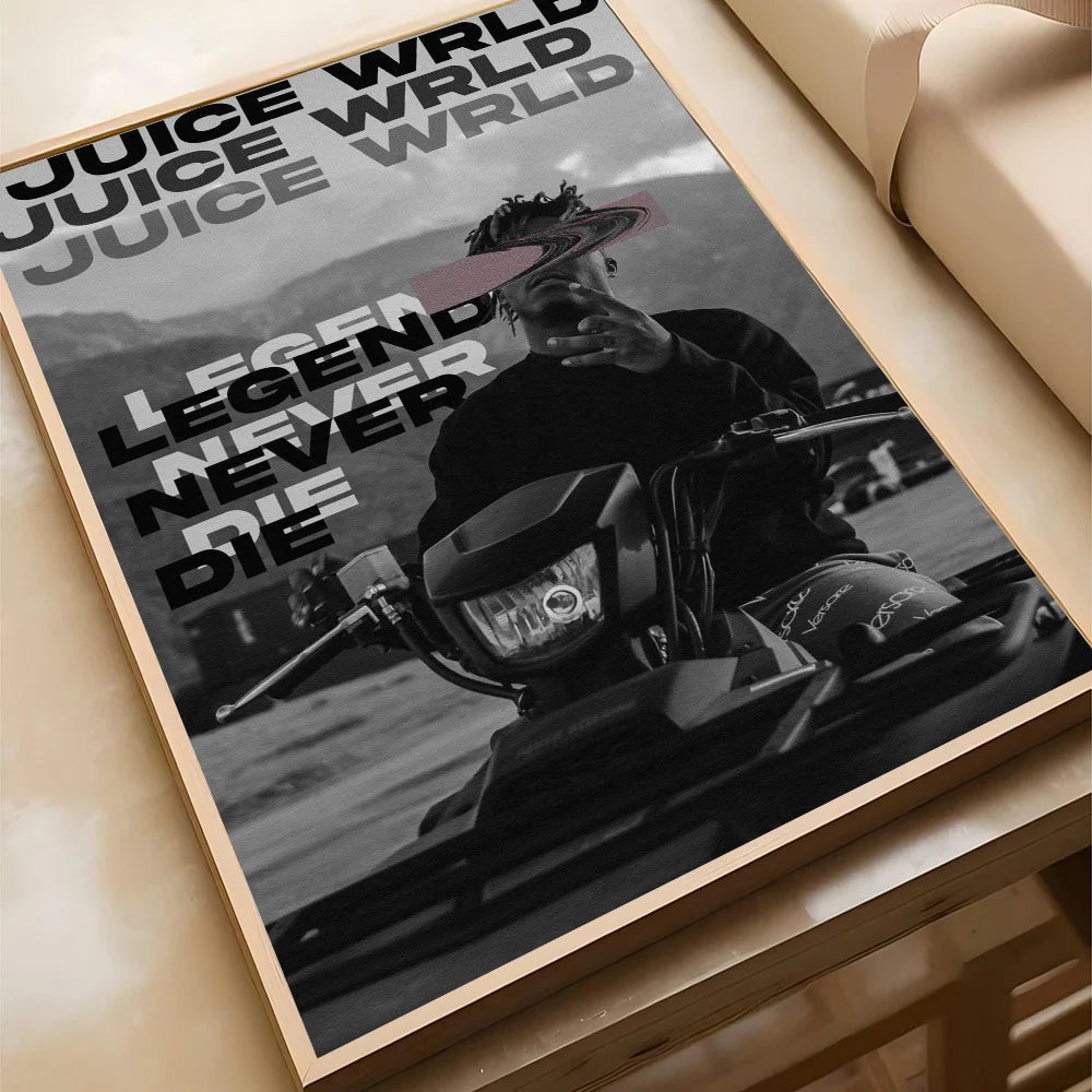 Hip-hop Juice WRLD Poster Self-adhesive Art Waterproof Paper Sticker Coffee House Bar Room Wall Decor