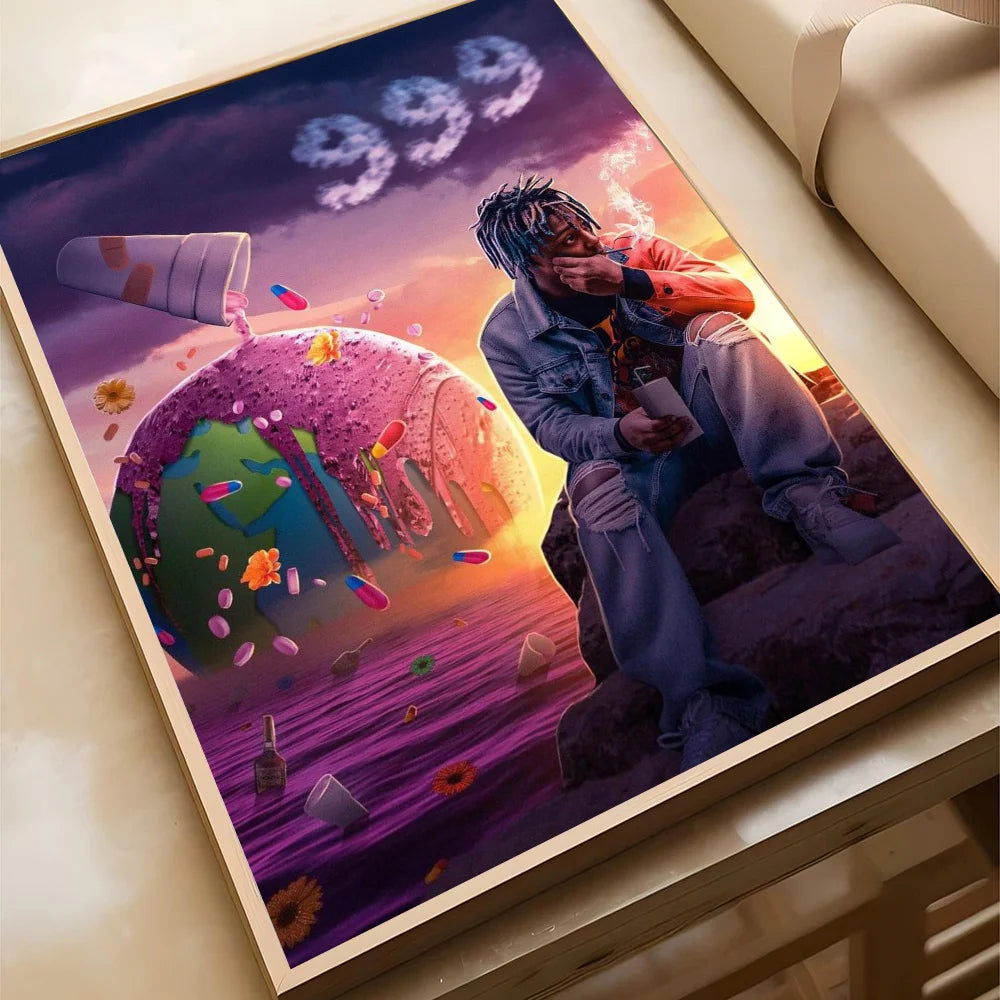 Hip-hop Juice WRLD Poster Self-adhesive Art Waterproof Paper Sticker Coffee House Bar Room Wall Decor