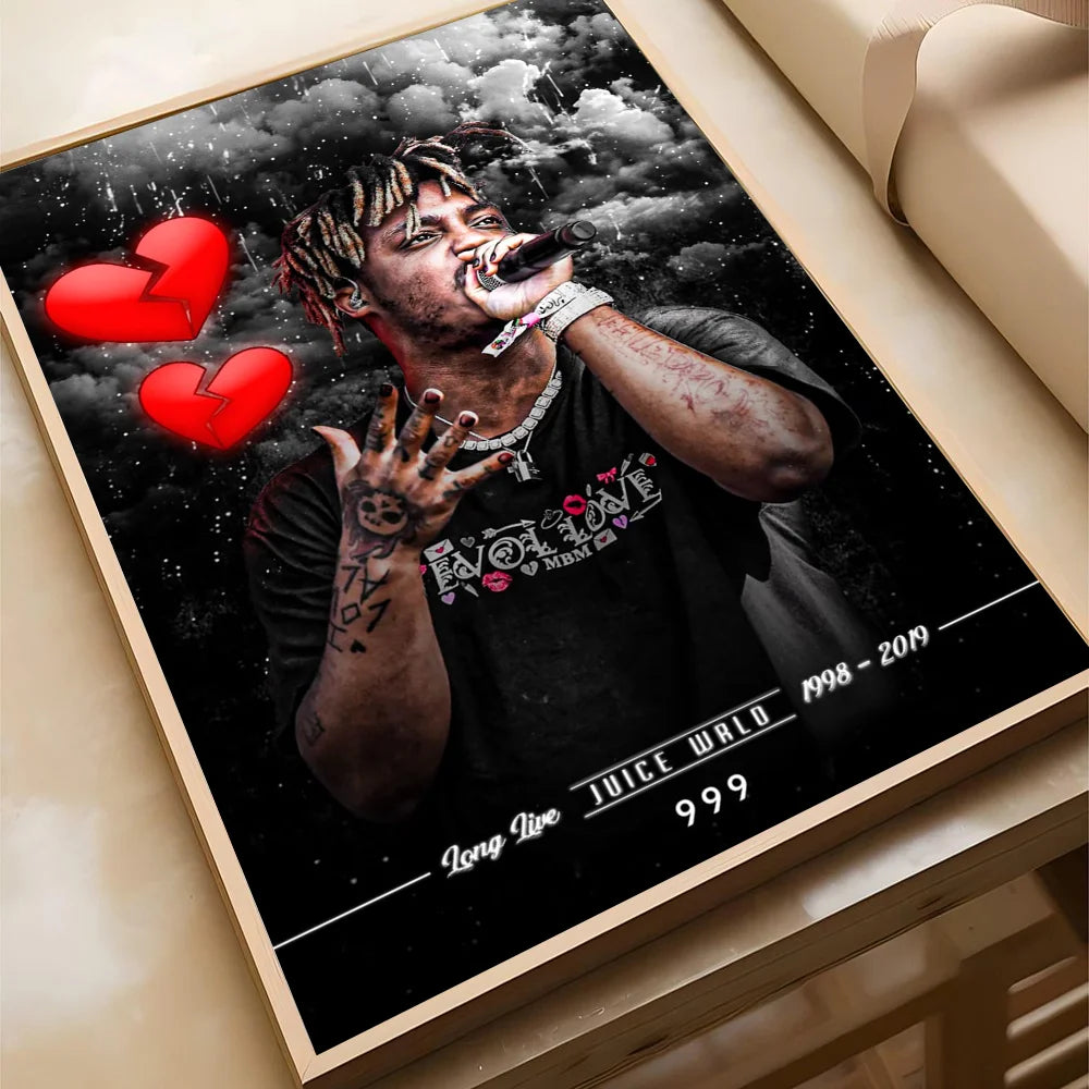 Hip-hop Juice WRLD Poster Self-adhesive Art Waterproof Paper Sticker Coffee House Bar Room Wall Decor