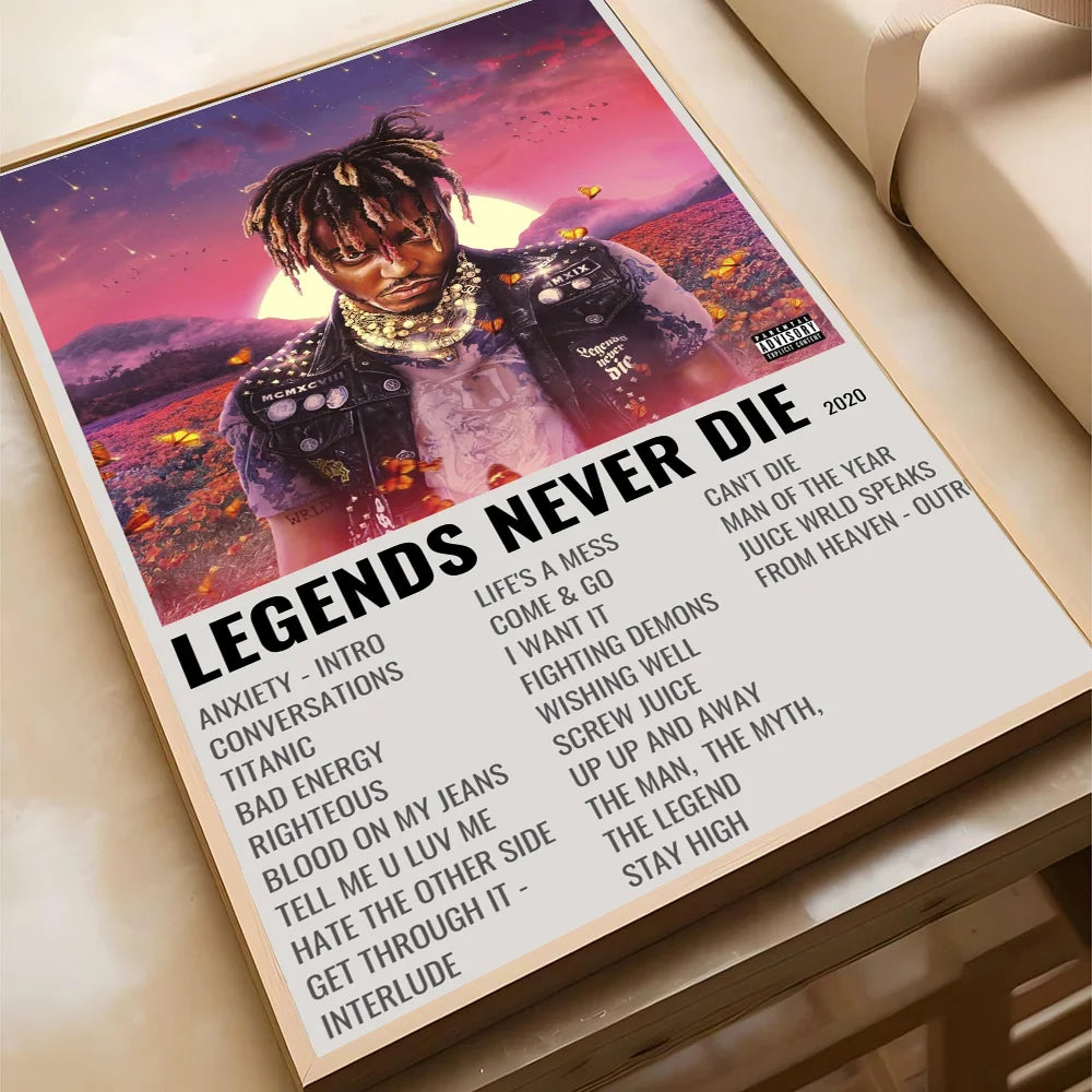 Hip-hop Juice WRLD Poster Self-adhesive Art Waterproof Paper Sticker Coffee House Bar Room Wall Decor