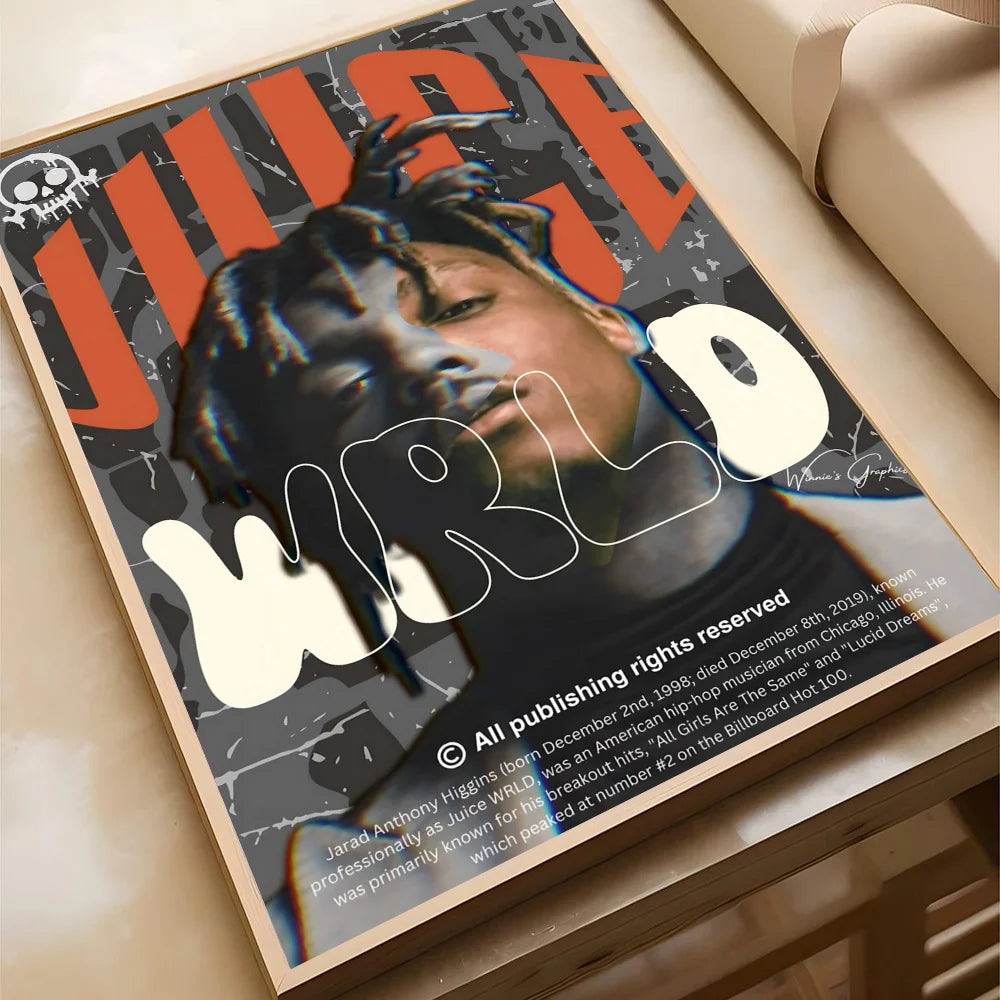 Hip-hop Juice WRLD Poster Self-adhesive Art Waterproof Paper Sticker Coffee House Bar Room Wall Decor