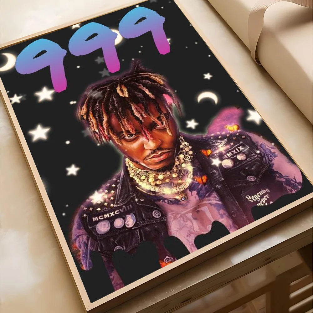 Hip-hop Juice WRLD Poster Self-adhesive Art Waterproof Paper Sticker Coffee House Bar Room Wall Decor