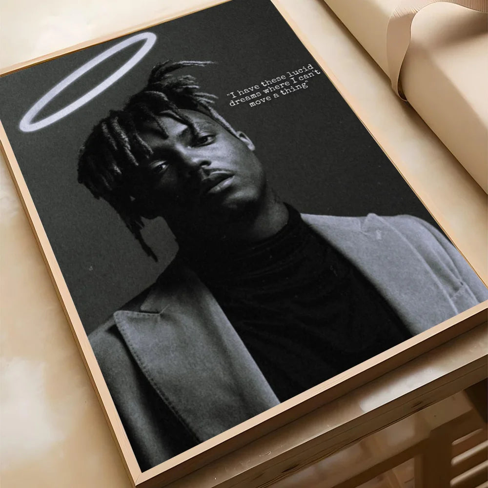 Hip-hop Juice WRLD Poster Self-adhesive Art Waterproof Paper Sticker Coffee House Bar Room Wall Decor