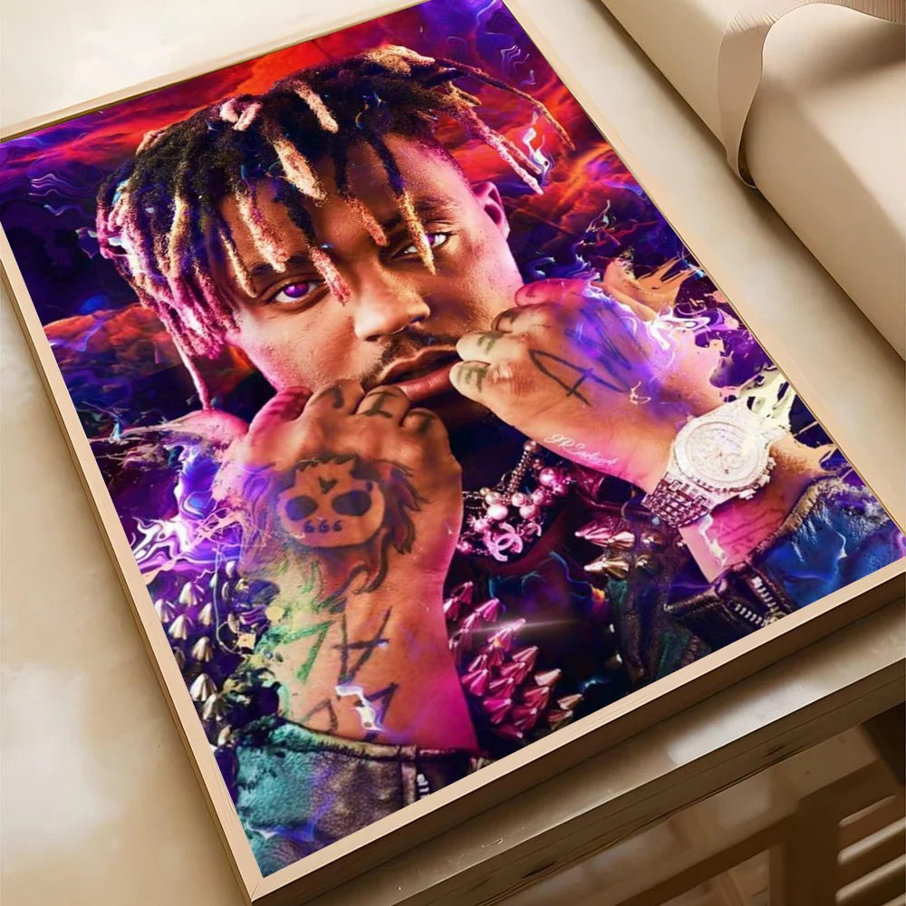 Hip-hop Juice WRLD Poster Self-adhesive Art Waterproof Paper Sticker Coffee House Bar Room Wall Decor