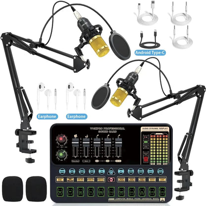 Black and gold v10xpro sound card studio mixer singing set with dual microphone voice bm800 and noise reduction accessories