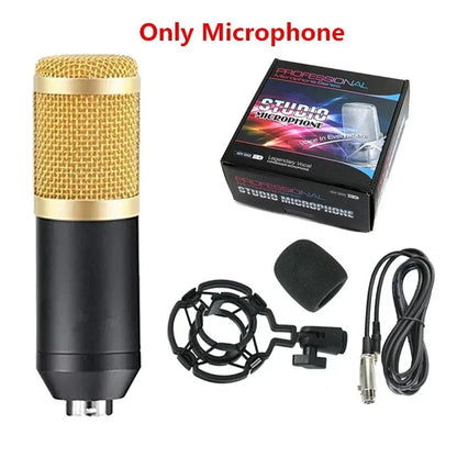 Gold and black studio condenser microphone with mesh grille for v10xpro sound card dual microphone voice and studio mixer singing use