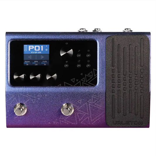 Valeton gp-100 purple gradient metallic electric guitar comprehensive effects pedal with digital display and bass drum machine
