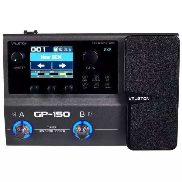 Black valeton gp-150 multi-effects processor for electric guitar with hd modelling blue-lit knobs and power supply support