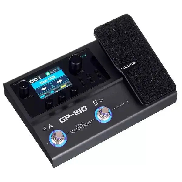 Black valeton gp-150 electric guitar effects pedal with digital display footswitches and power supply for effects supports loading