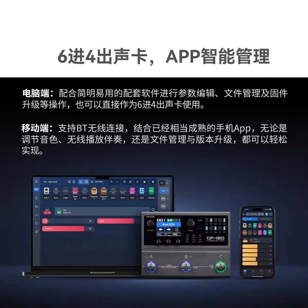 Gray valeton gp-180 multi-effects audio interface with digital display and control knobs supports neural amp modeling