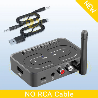 Black VAORLO Bluetooth 6.0 stereo wireless adapter with mic hifi stereo, RCA inputs, and USB ports for car speaker amp