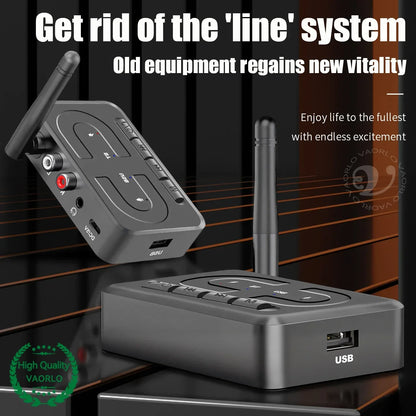 Black vaorlo bluetooth 6.0 stereo wireless adapter with mic hifi stereo support for car speaker amp and usb ports