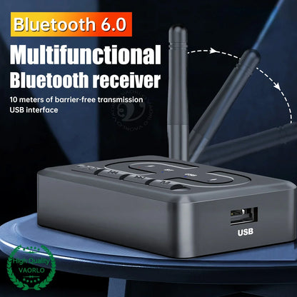 Black matte vaorlo bluetooth 6.0 stereo wireless adapter with mic hifi stereo, usb port, and external antennas for car speaker amp