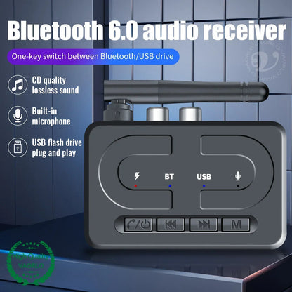 Black vaorlo bluetooth 6.0 stereo wireless adapter with mic hifi stereo and retractable antenna for car speaker amp