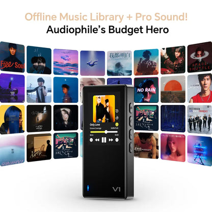Black rectangular Variations V1 EZHiFi digital audio player by Tempotec Corp with touchscreen and PEQ for type beat music