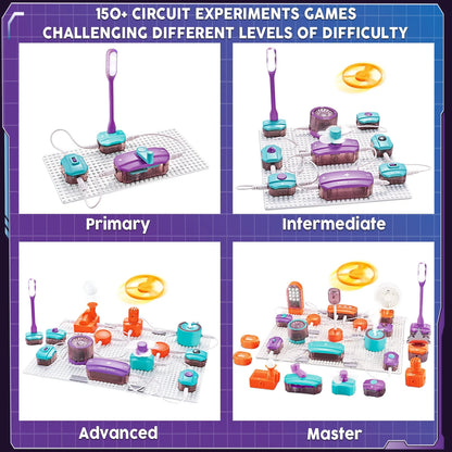 Colorful plastic vatos science circuit kit with modular components and purple led lamp for kids diy electronics education