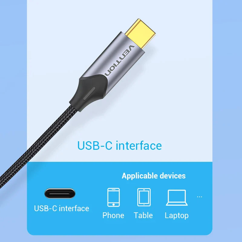 Silver and black braided vention usb c to rca audio cable with usb c splitter for speaker amplifier Huawei Xiaomi