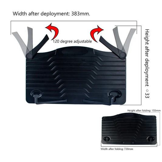 Black plastic versatile adjustable music sheet stand with 120-degree angle and ribbed texture for reading bookshelf portable use