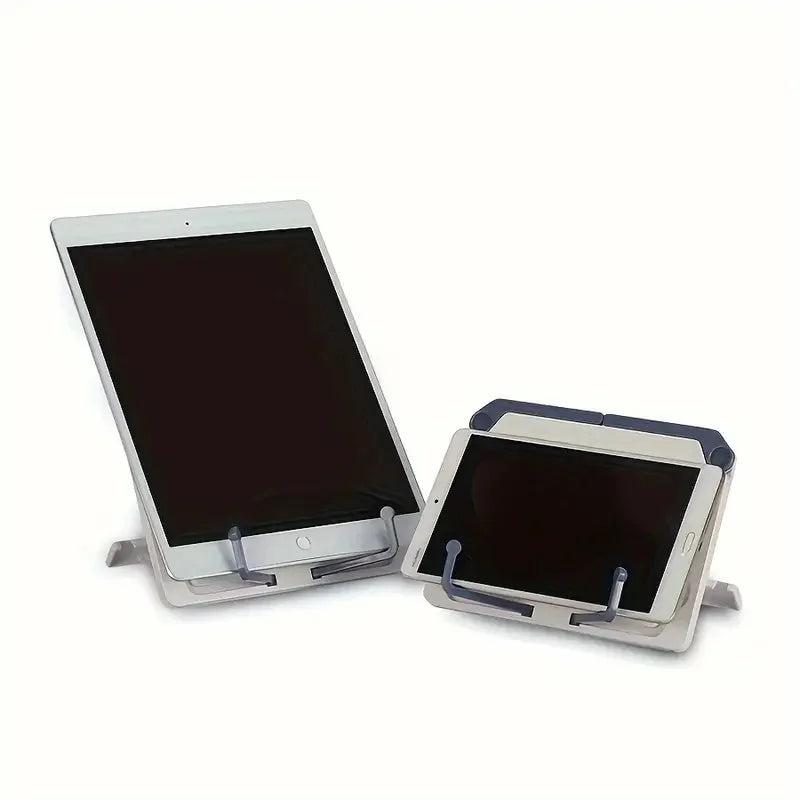 Silver metallic adjustable music sheet stand with minimalist design for reading bookshelf portable use and learning