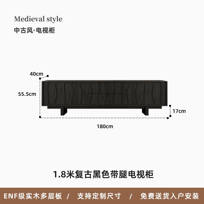 Black 1.8-meter vesa floor aesthetic tv stand vintage living crafted from solid wood multilayer board with curved legs