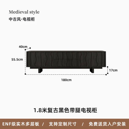 Black 1.8-meter vesa floor aesthetic tv stand vintage living crafted from solid wood multilayer board with curved legs