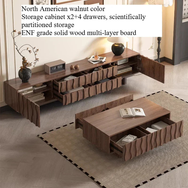 North american walnut-colored vesa floor aesthetic tv stand vintage living room cabinet with solid wood multi-layer board