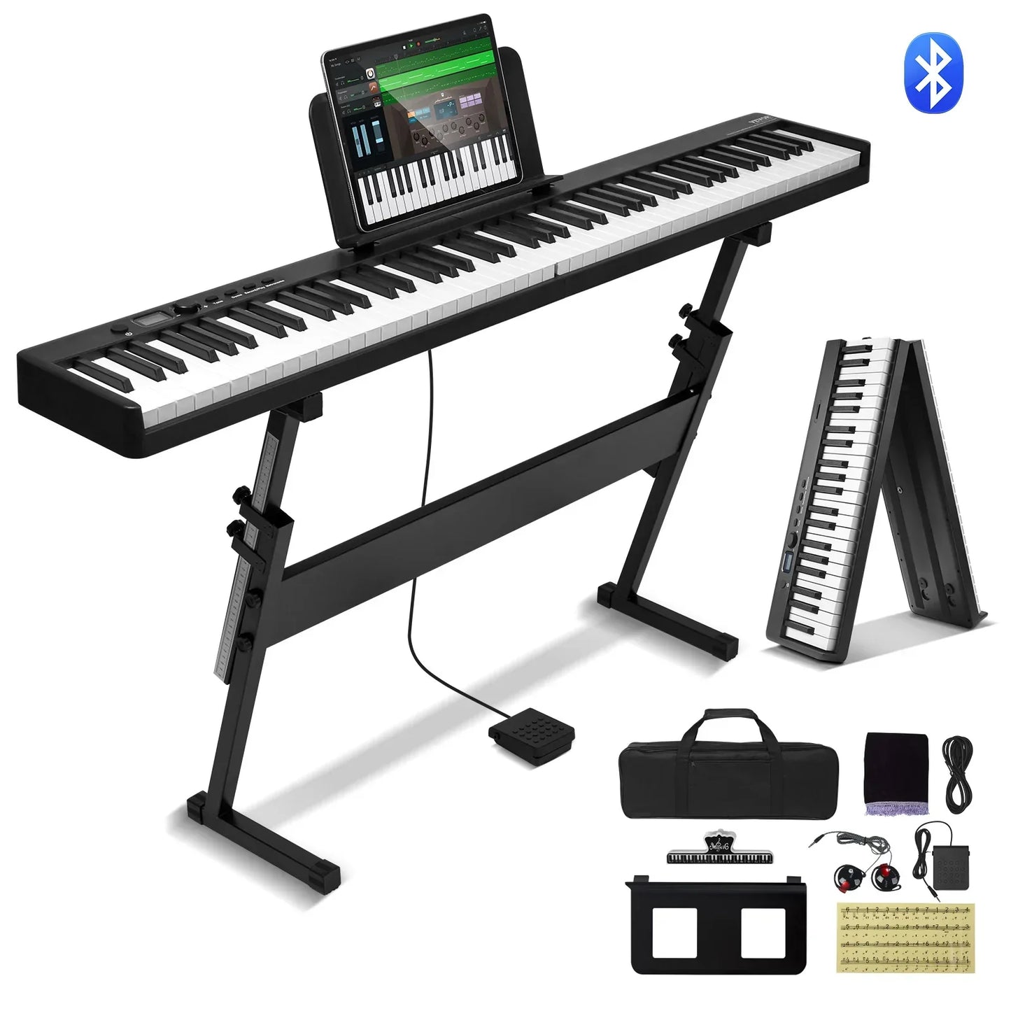 Black 61-key digital piano with built-in tablet stand and keyboard piano bluetooth for portable use