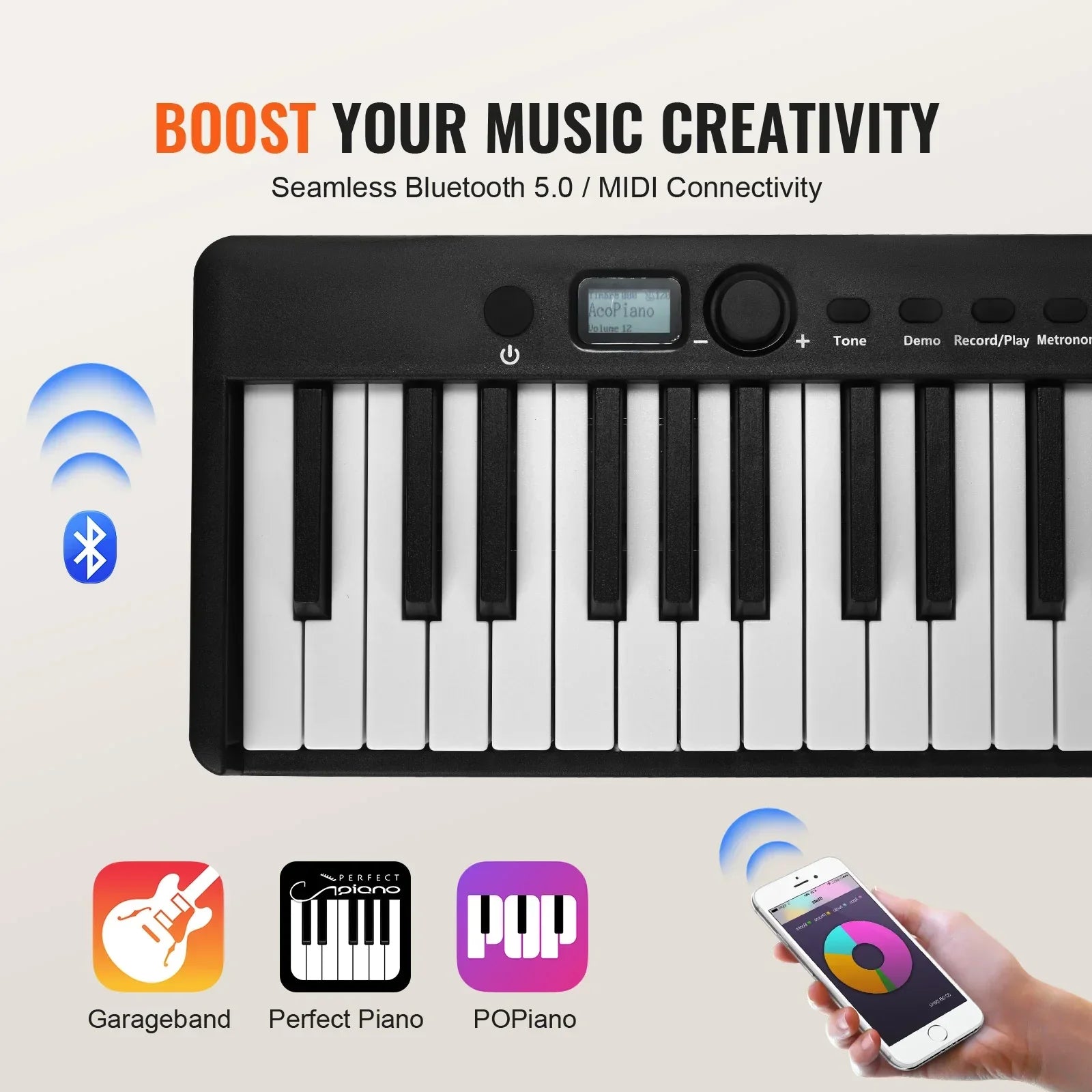 Black and white 61-key midi portable electronic keyboard piano bluetooth with foldable piano rechargeable design for music creation