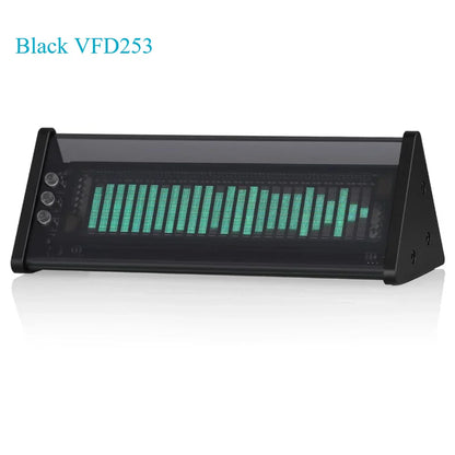 Black vfd253 clock music spectrum display with glowing green led bars for audio switcher desktop sound level meter