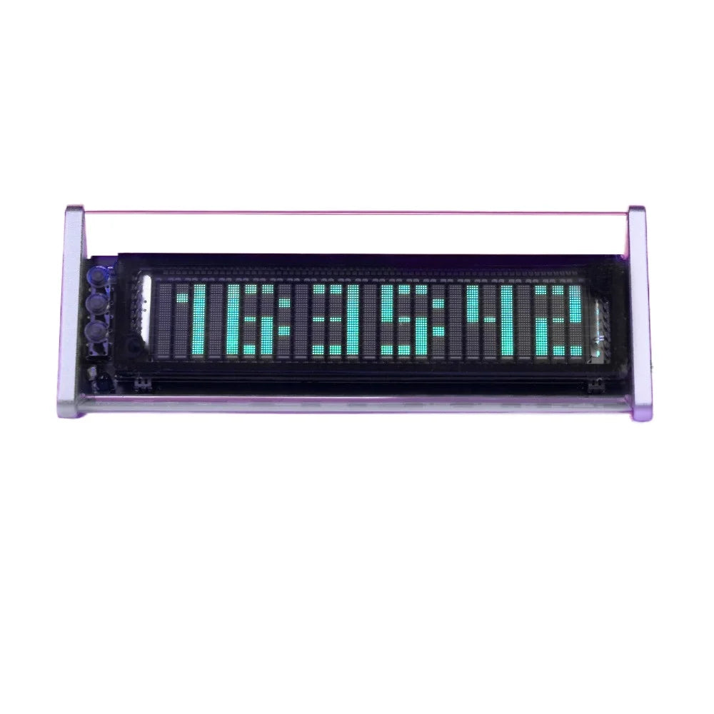 A sleek black vfd253 clock music with bright green led numerals and music spectrum display for audio switcher desktop use