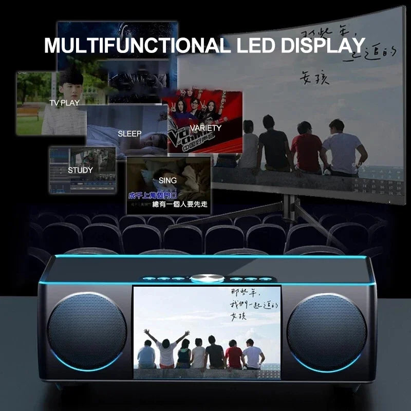 Black and blue multifunctional video bluetooth speaker with radio led display usb tf alarm and built-in speakers