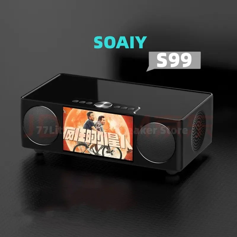 Black soaiy s99 video bluetooth speaker with glossy finish circular speakers usb tf alarm radio led display