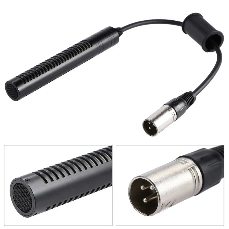 Black xlr microphone adapter with ribbed body and metallic ends for video recording microphone interview use