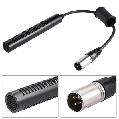 Black xlr microphone adapter with ribbed body and metallic ends for video recording microphone interview use