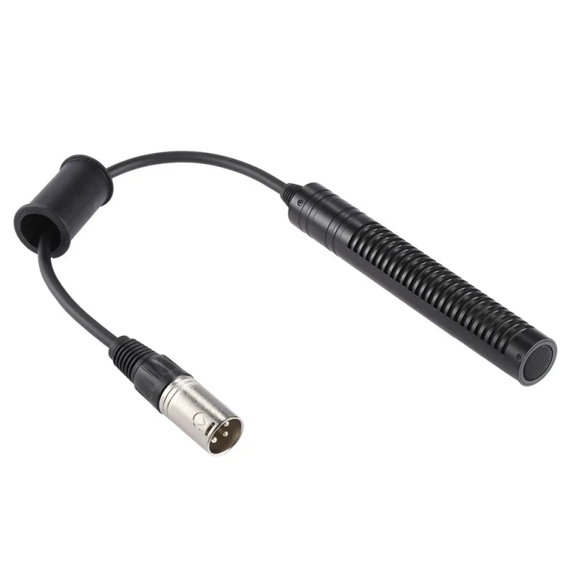 Black unidirectional mic with xlr interface and 3.5mm jack for video recording microphone and interview stereo condenser use