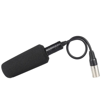 Black foam windscreen video recording microphone with coiled cable and xlr connector for interview stereo condenser use