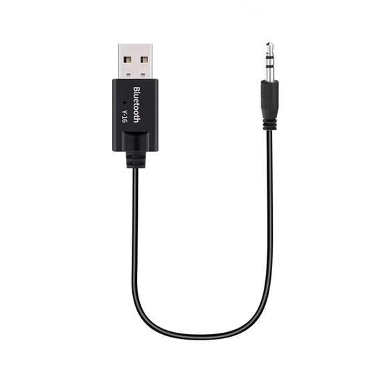 Black VIKEFON Bluetooth 5.0 aux jack wireless music adapter cable with USB and 3.5mm jack wireless car use