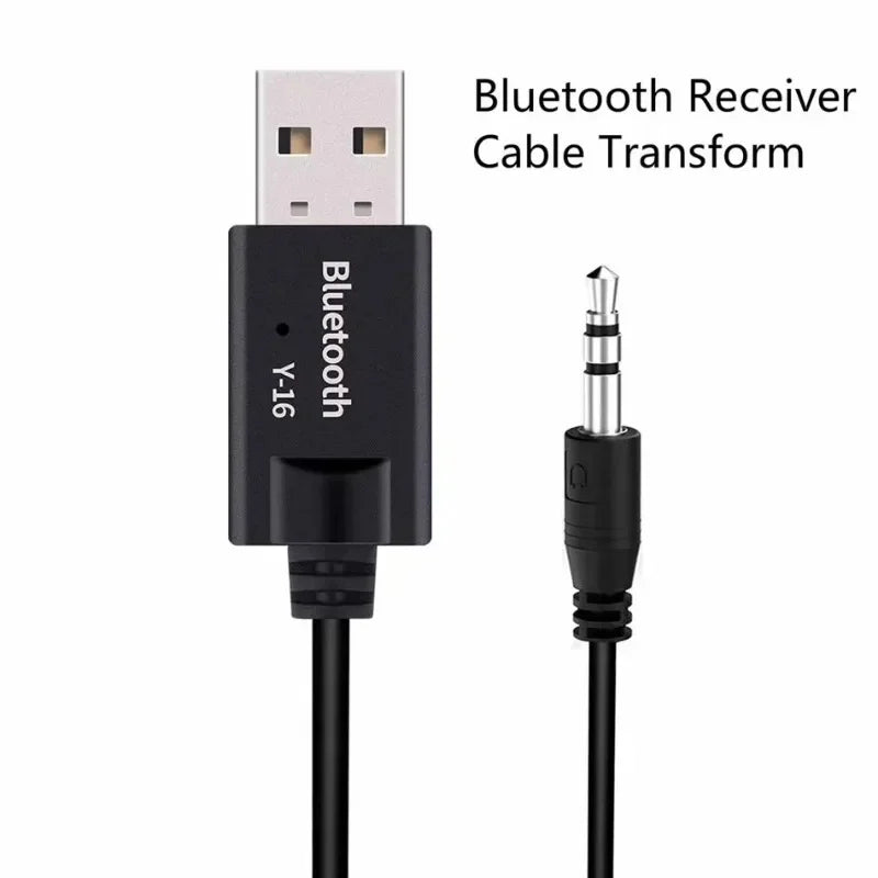 Black VIKEFON Bluetooth 5.0 audio receiver cable with USB and 3.5mm aux jack wireless car music adapter cable model y-16