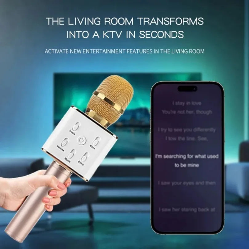 Gold and white vikefon k20 karaoke wireless microphone with magic sound led for portable singing machine use